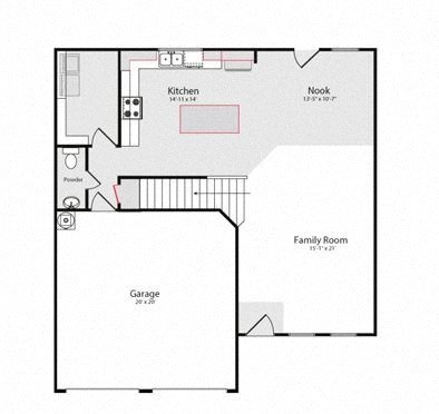 a floor plan of a house with a garage and a porch
